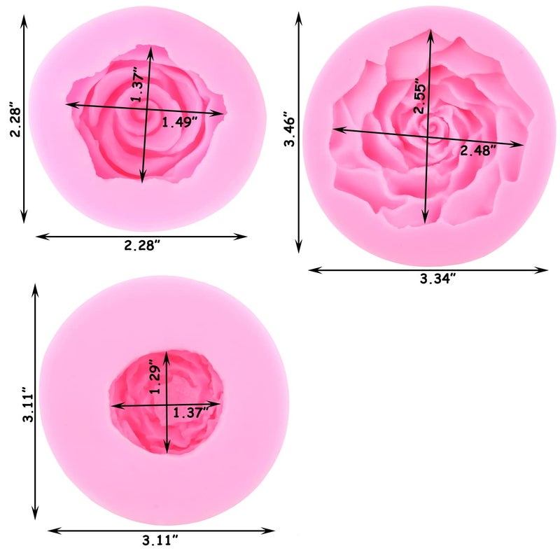 Zixiang Bloom 3D Rose Flower Silicone Mold Peony Flower Fondant Molds For Cake Decorating Soap Candle Making Candy Chocolate Polymer Clay Gum Paste Set Of 3 - Image 3